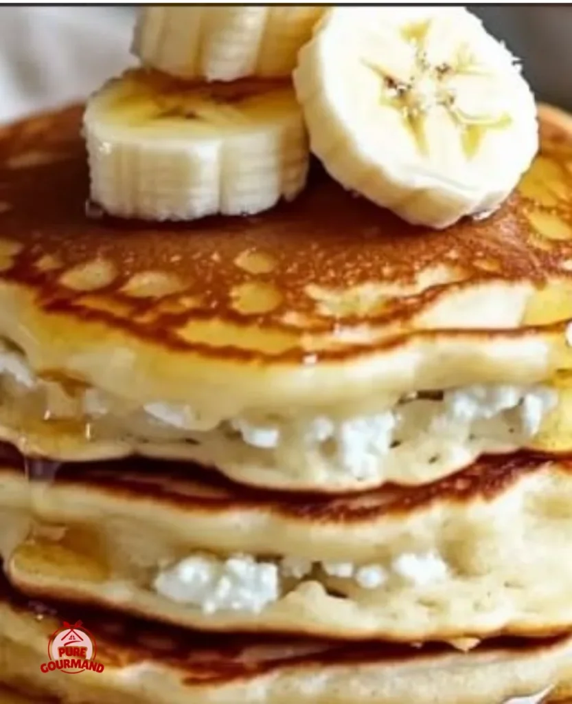 Fluffy banana pancakes made with cottage cheese on a plate