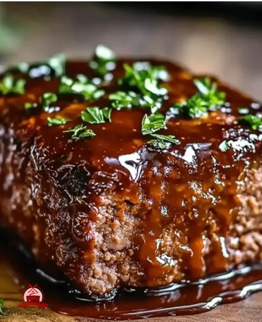 Gordon Ramsay's moist meatloaf with a flavorful glaze served on a plate