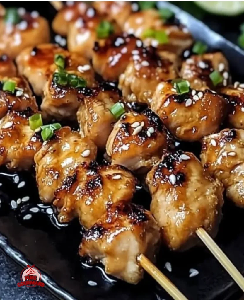 Delicious chicken yakitori skewers grilled to perfection, showcasing Japanese cuisine.