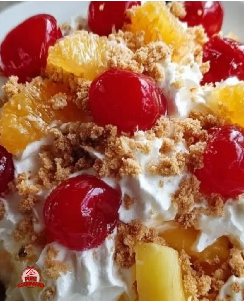 Hawaiian Cheesecake Salad featuring pineapple and coconut in a creamy mix