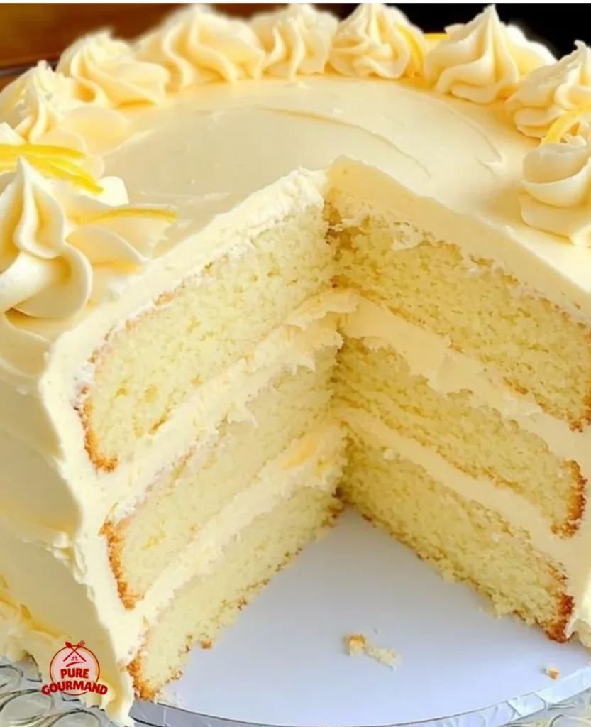 Heavenly Lemonade Cream Cheese Layer Cake with bright yellow frosting