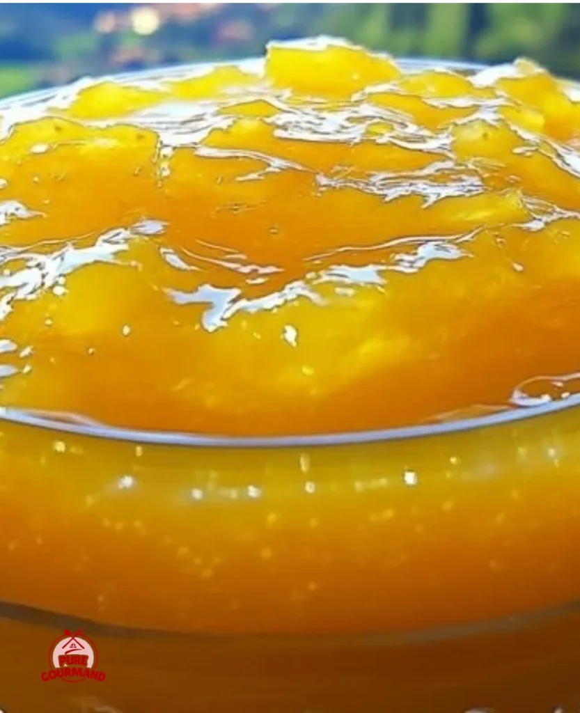 Jar of homemade Italian lemon jam on a kitchen counter