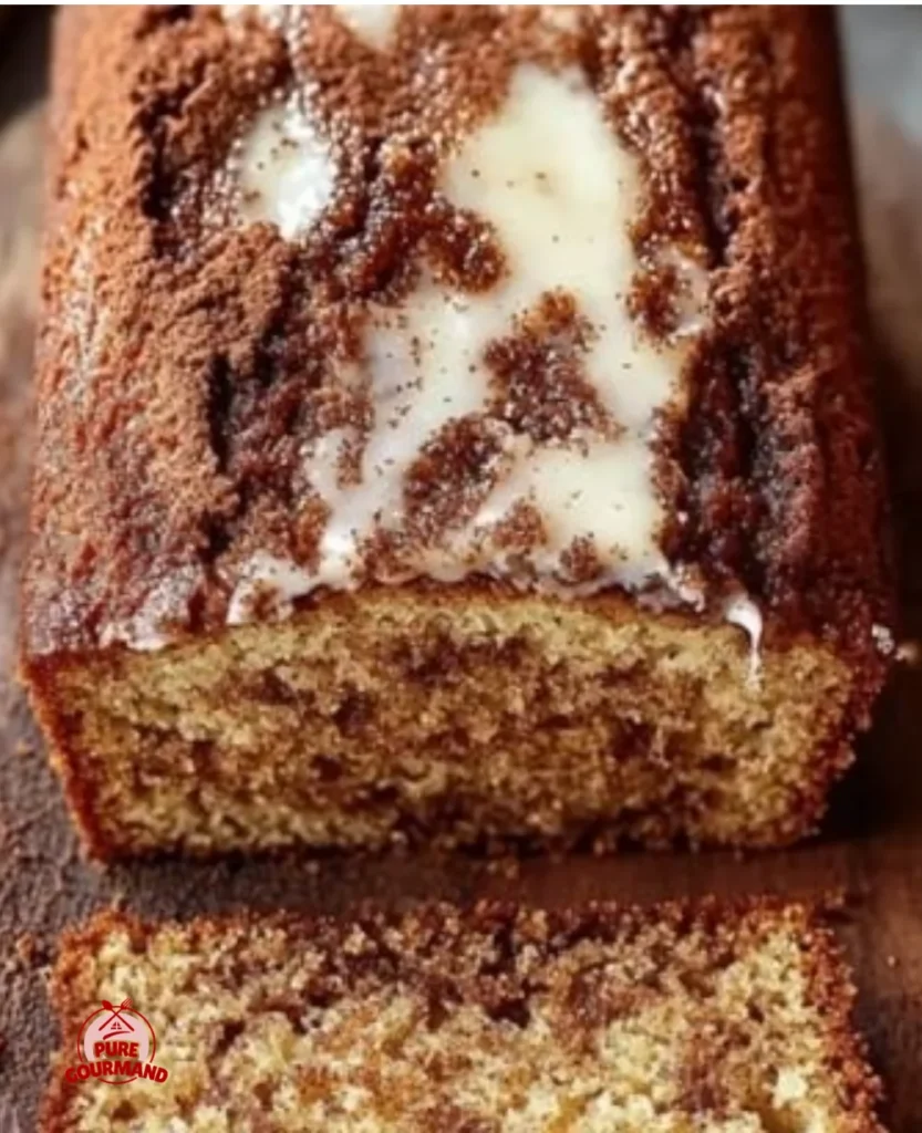 Irresistible cinnamon loaf cake with a cream cheese glaze topping