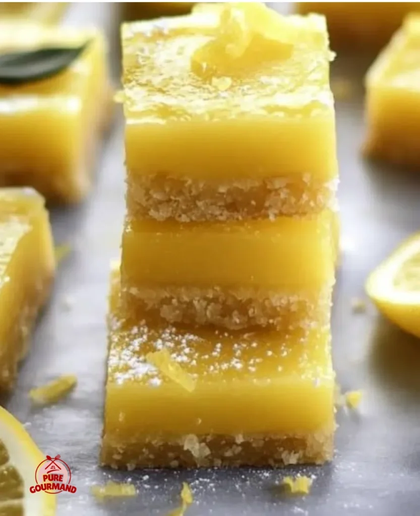 Delicious dairy free lemon bars on a plate garnished with lemon zest.