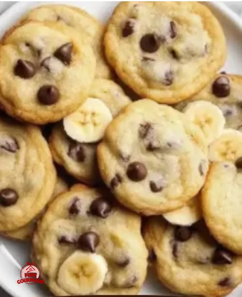 Soft banana chocolate chip cookies baked to perfection with melty chocolate chips