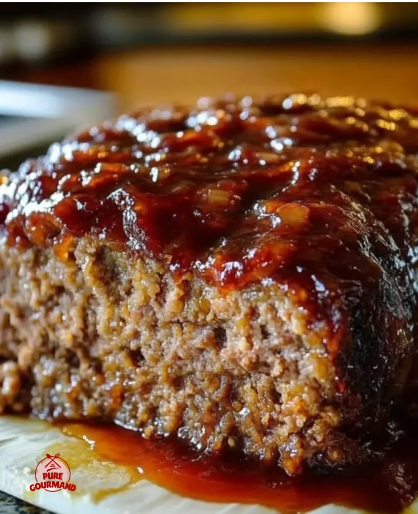 Slice of juicy meatloaf served on a plate with vegetables