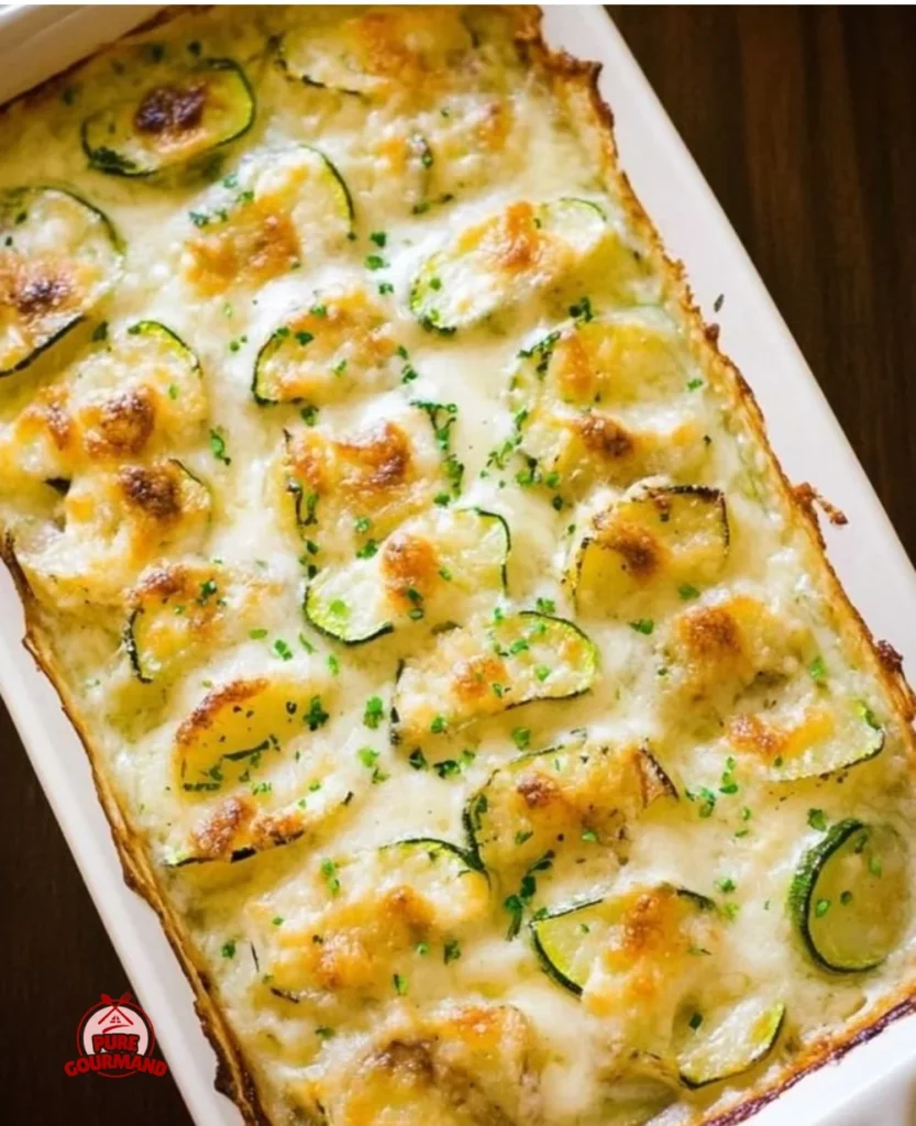 Delicious Zucchini Potato Bake layered with zucchini and potatoes
