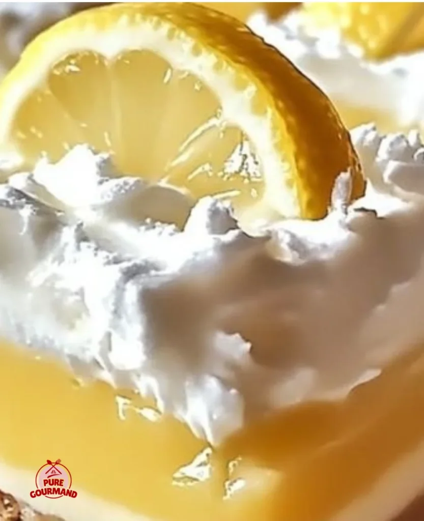 Lazy Day Lemon Cream Pie Bars with a creamy lemon topping and crumbly crust.
