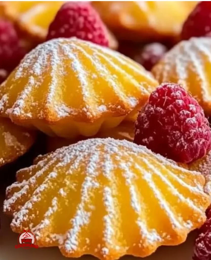 Lemon raspberry madeleines beautifully arranged on a dessert platter