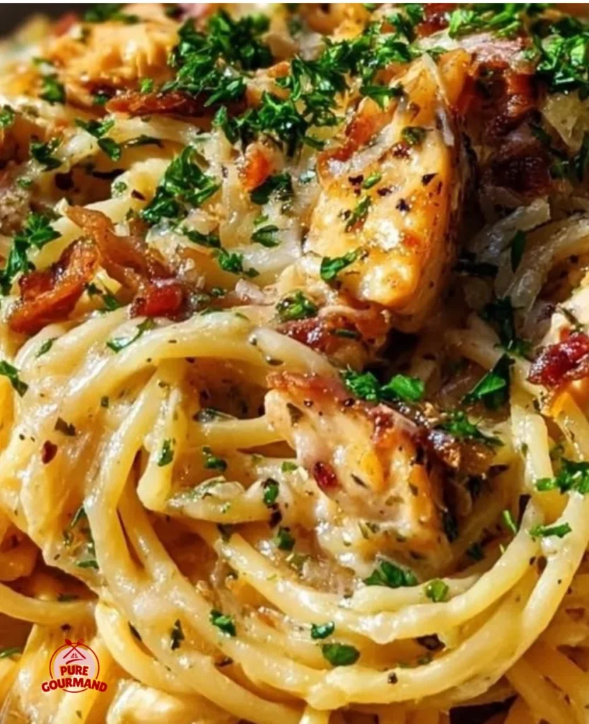 Bowl of Magnolia Chicken Spaghetti, a creamy Southern comfort dish