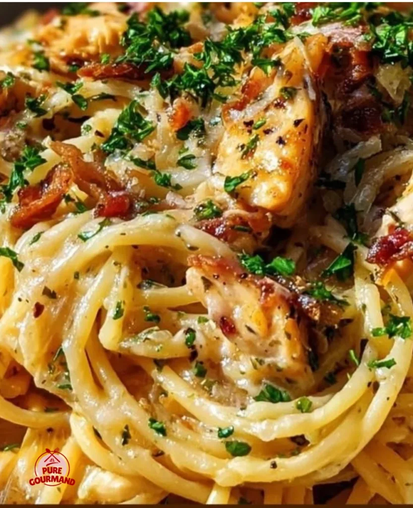 Dish of Magnolia Chicken Spaghetti, a creamy weeknight classic with chicken and pasta.