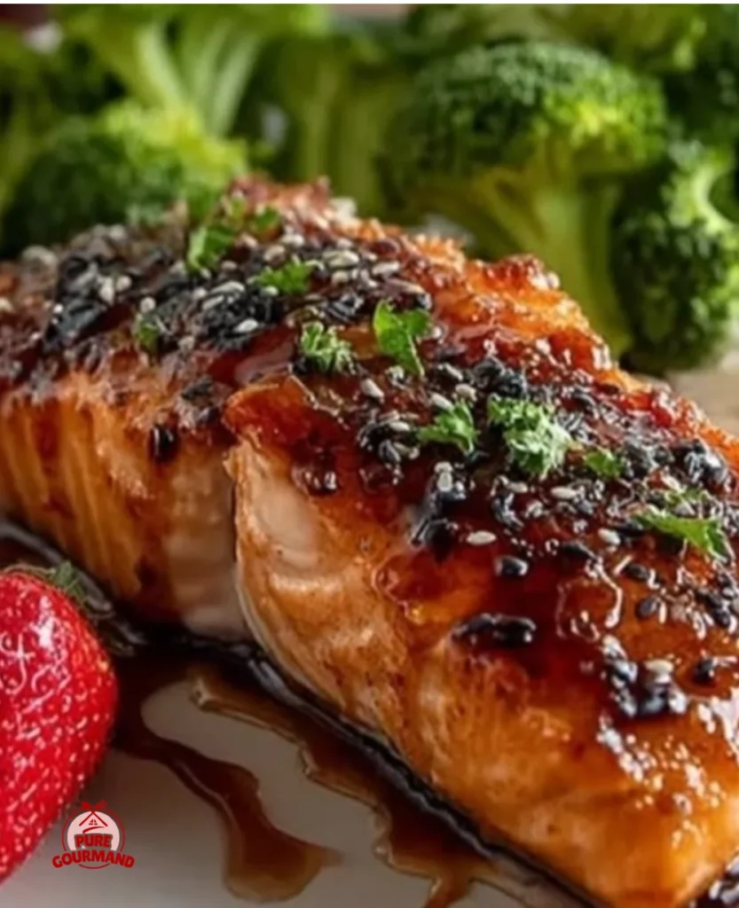 Delicious maple glazed baked salmon on a plate, ideal for a cozy dinner.