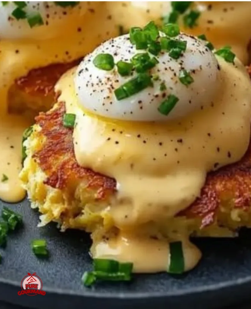 Delicious latke eggs benedict served for a hearty brunch dish