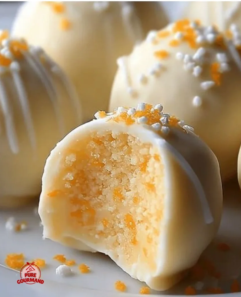 No-bake orange creamsicle truffles arranged on a plate