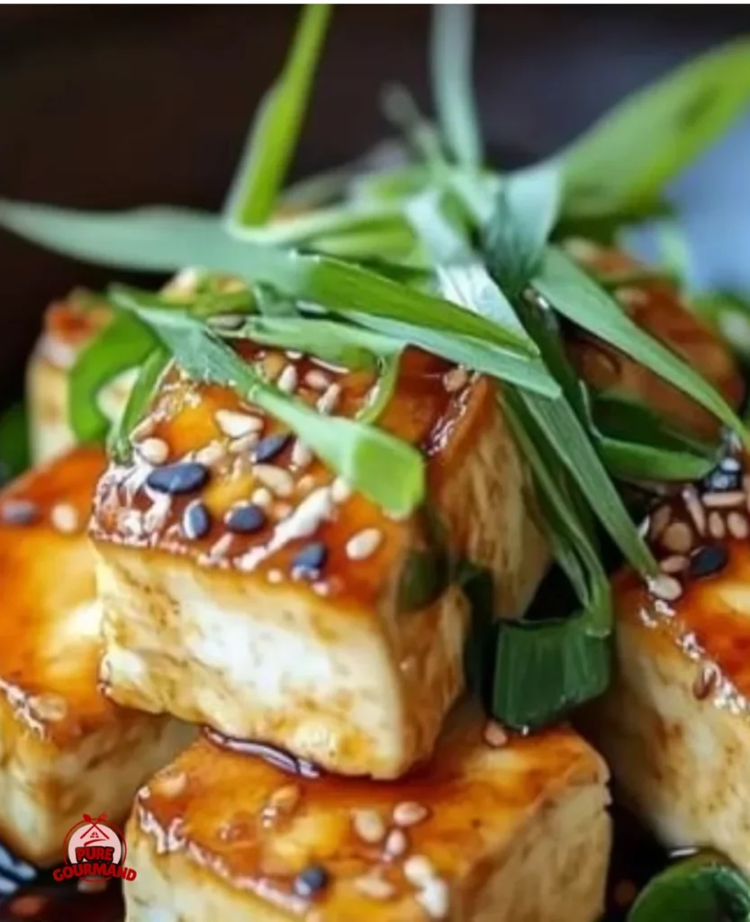 Nobu-inspired miso tofu dish garnished with green onions and sesame seeds.