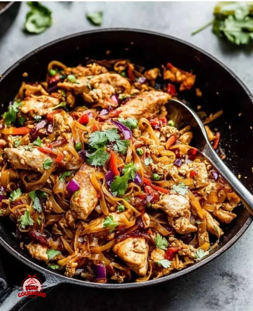 Noodle-free Chicken Pad Thai recipe served in a vibrant bowl with fresh ingredients.