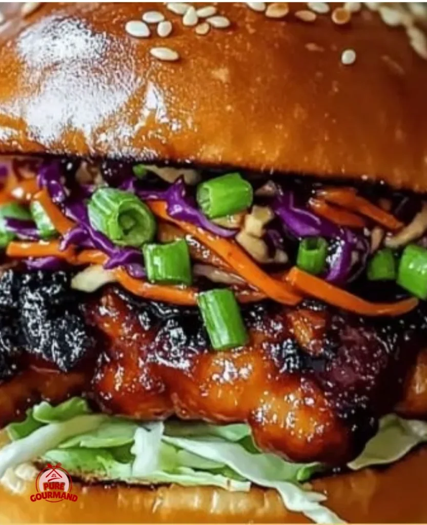 Savory Korean BBQ Chicken Sandwich with crunchy slaw and juicy chicken