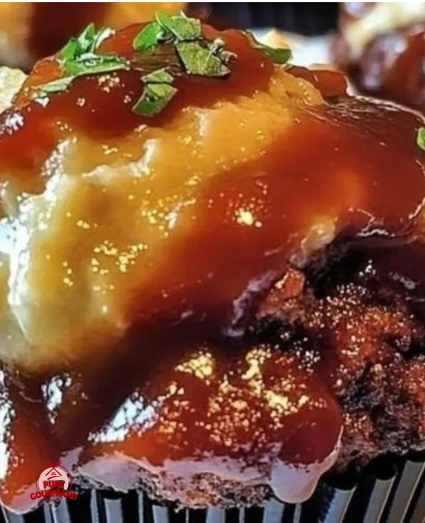 Smoky bourbon bacon-wrapped meatloaf cupcakes served on a plate