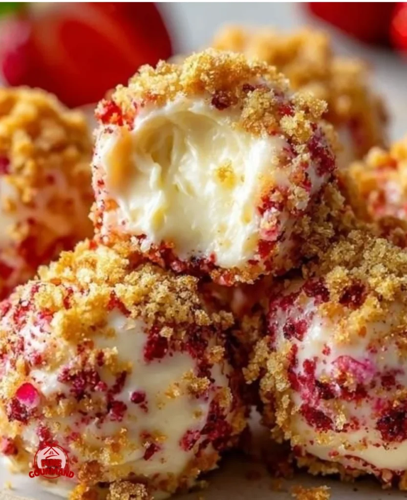Delicious Strawberry Crunch Cheesecake Bites with a creamy and crunchy texture
