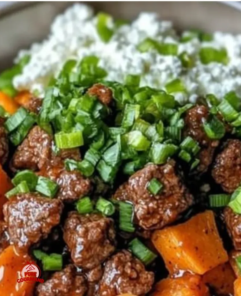 Sweet Potato Beef Bowl with hot honey and cottage cheese for a cozy dinner