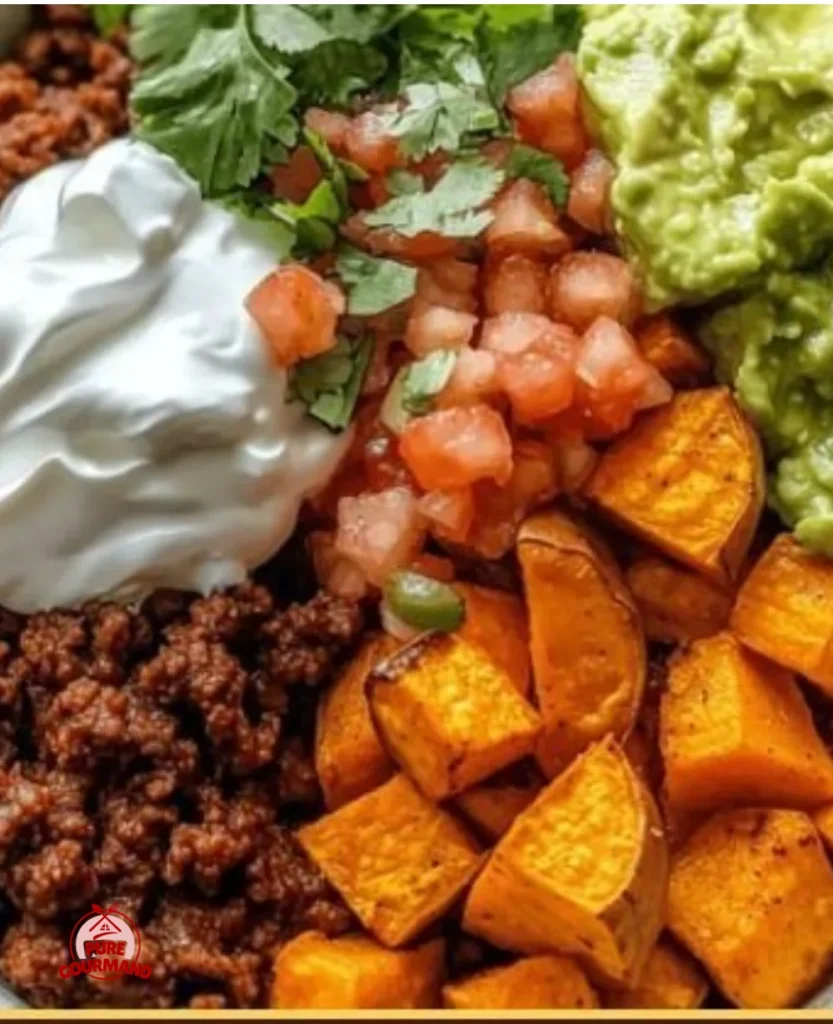 Colorful and fresh taco bowl filled with ingredients like beans, cheese, and vegetables.