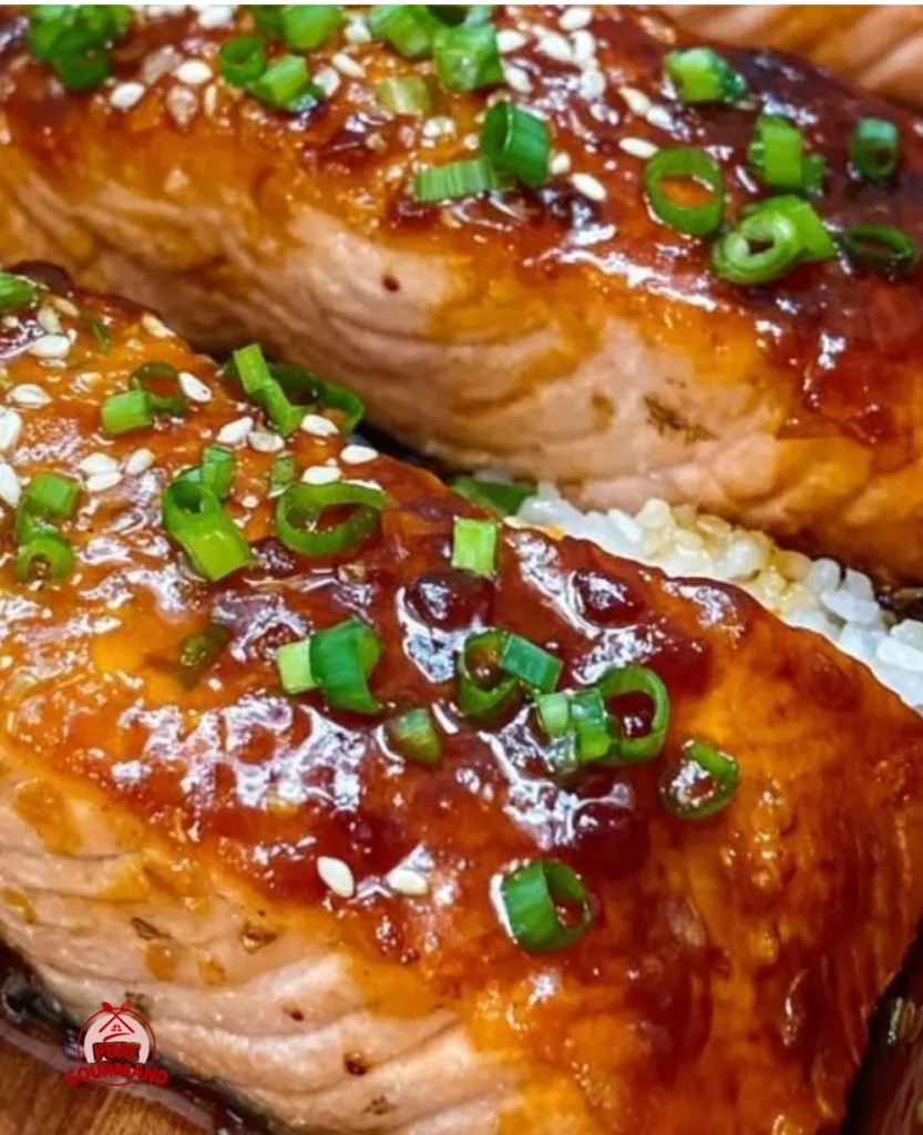 Grilled Teriyaki Salmon garnished with sesame seeds and green onions