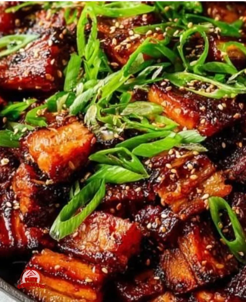 Healthy Korean Pork Belly Skillet with vegetables and sesame glaze