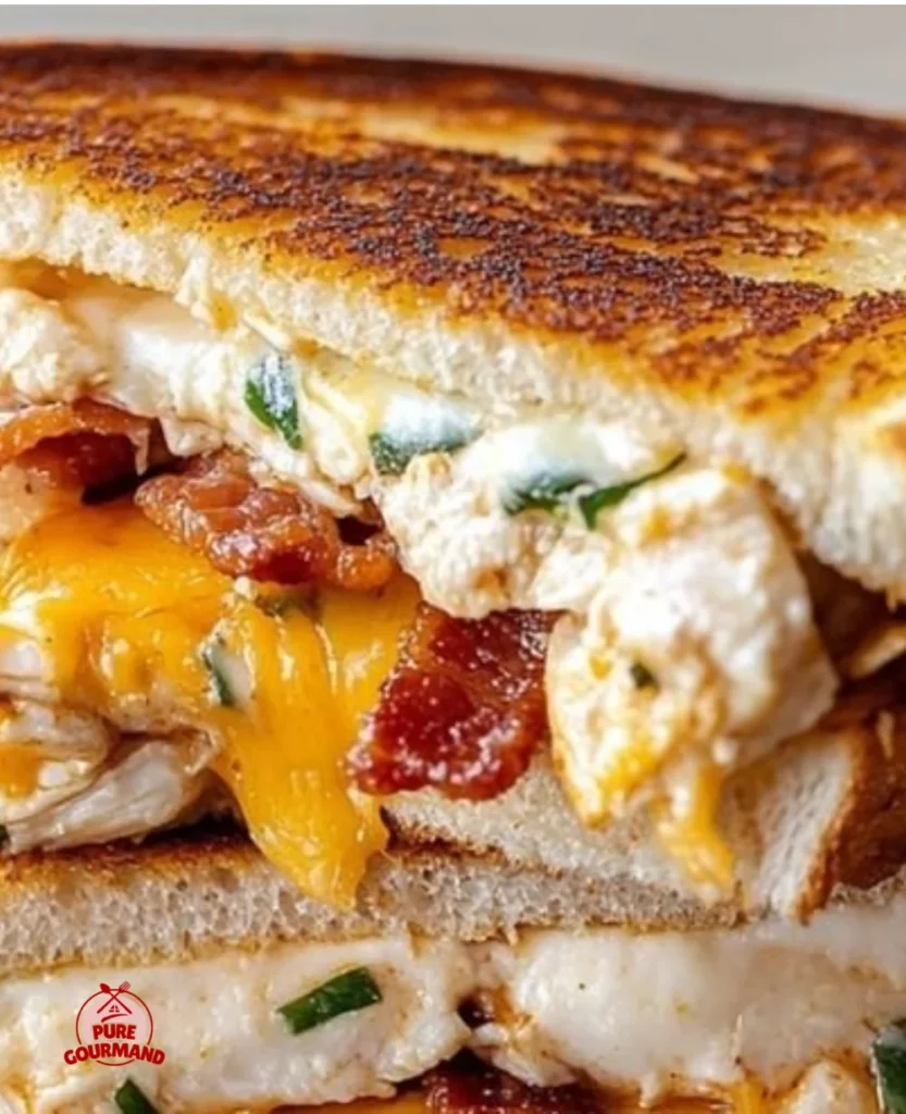 Ultimate Cheddar Bacon Ranch Chicken Melt served with crispy bacon and ranch dressing