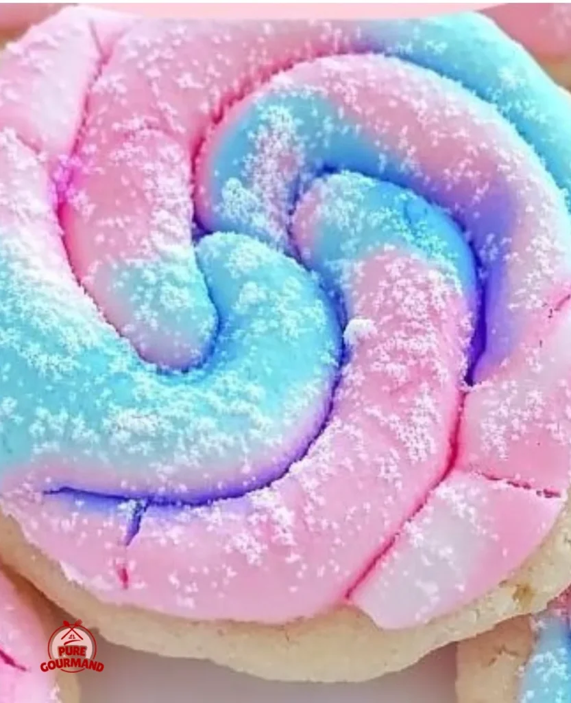 Colorful cotton candy cookies with sprinkles and a fluffy texture