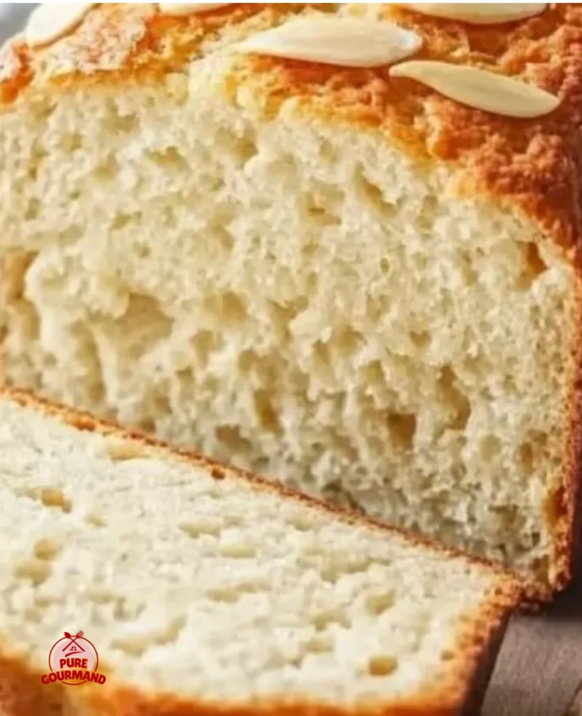 Sliced zero carb yogurt bread on a wooden cutting board