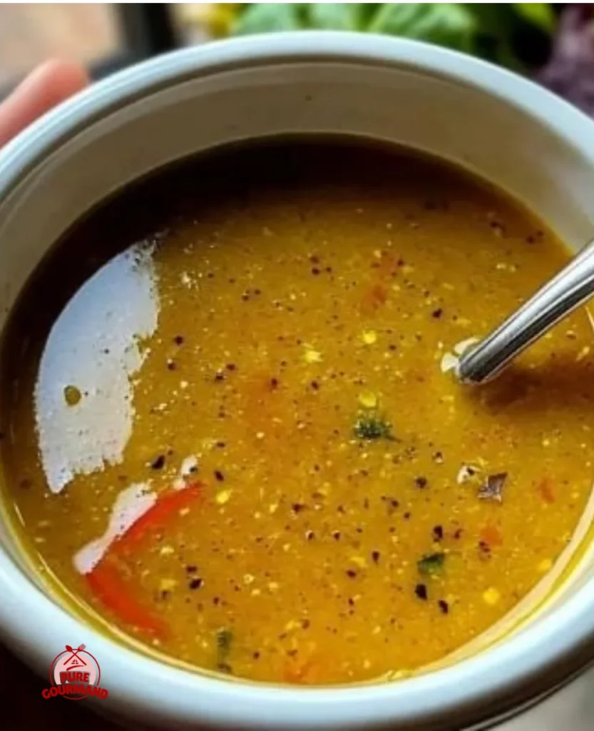 Zesty ginger salad dressing in a glass bowl with fresh ingredients.
