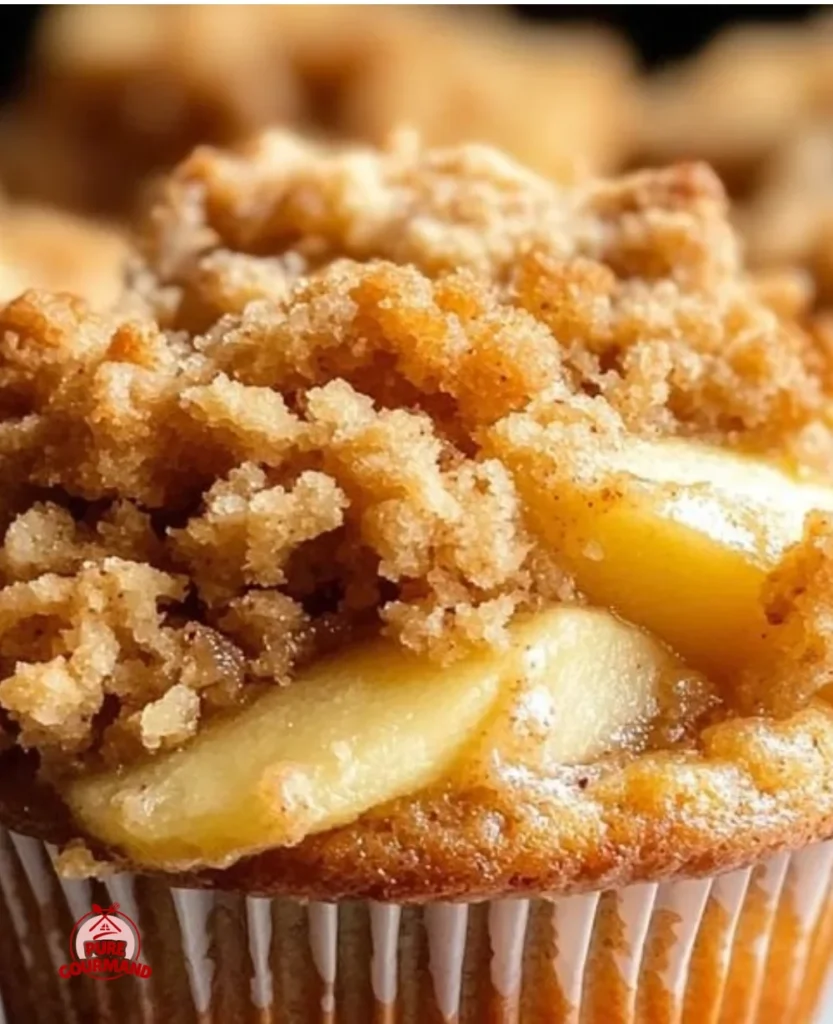 Freshly baked Apple Crumble Muffins with crisp topping and apple filling