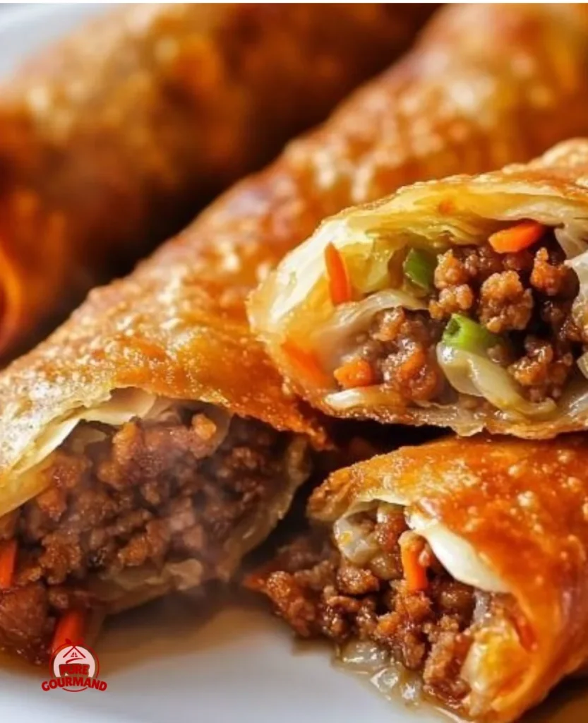 Plate of authentic Chinese egg rolls served with dipping sauce