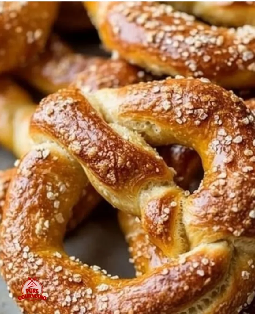 Freshly baked gluten-free Bavarian pretzels on a wooden serving board