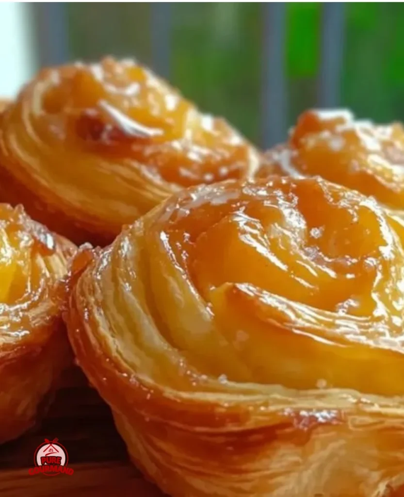 Bakery-style peach pie cruffins with flaky pastry and peach filling