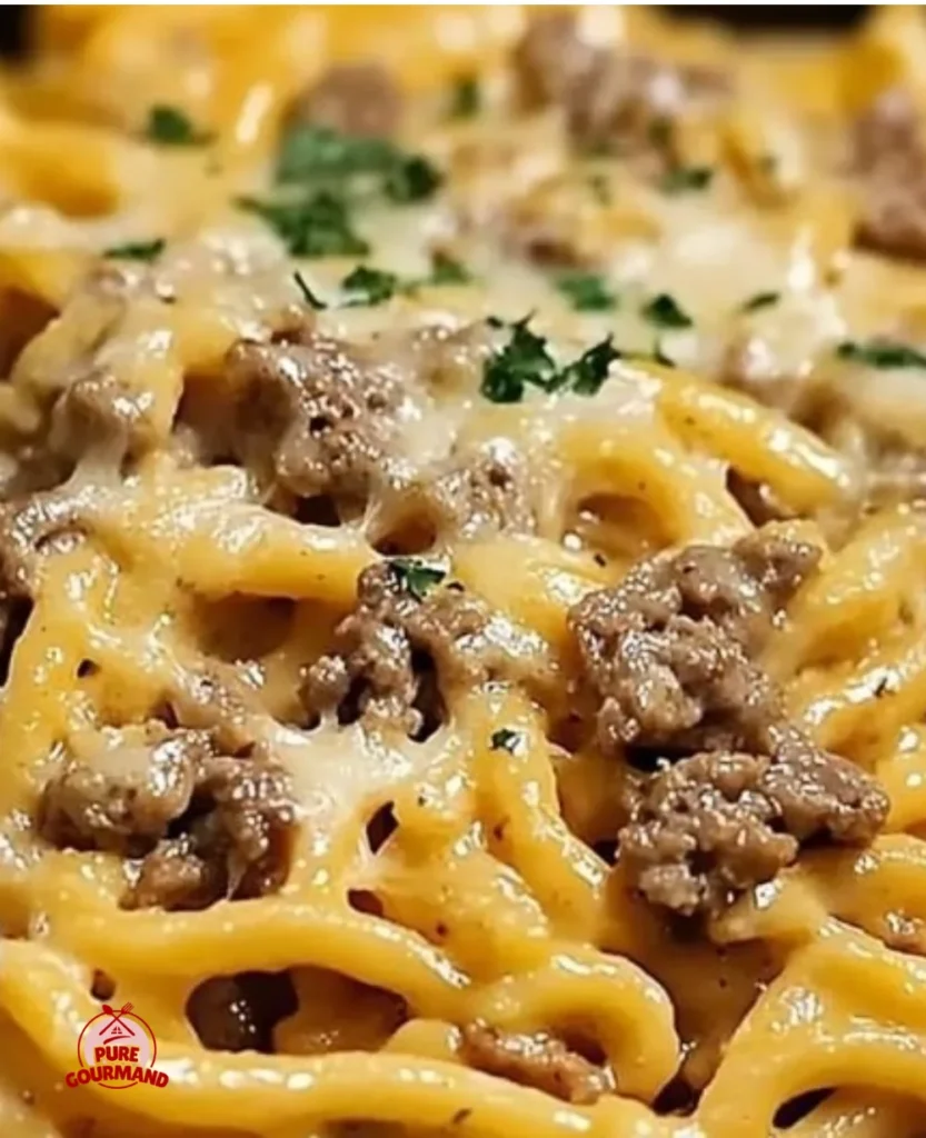 Beef and Garlic Butter Pasta served in a bowl, showcasing a delicious meal