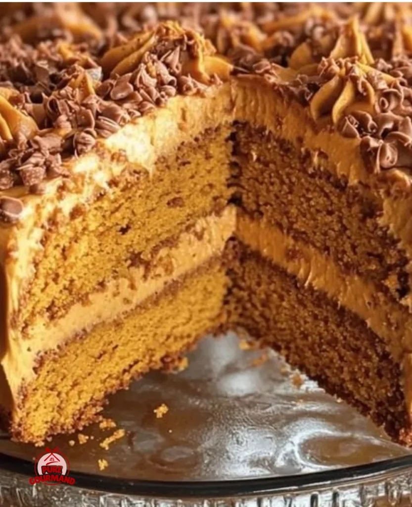 Delicious slice of Better Than Fall Pumpkin Cake topped with cream cheese frosting