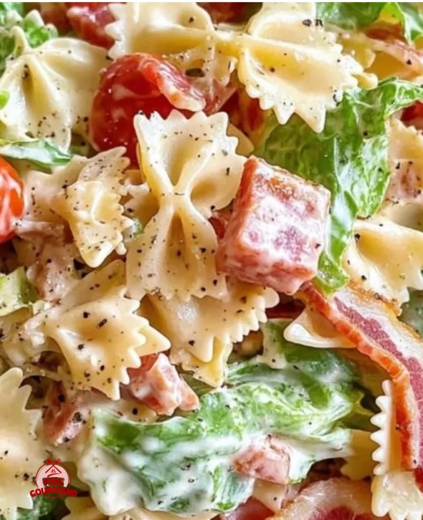 Delicious BLT Pasta Salad with bacon, lettuce, and tomatoes