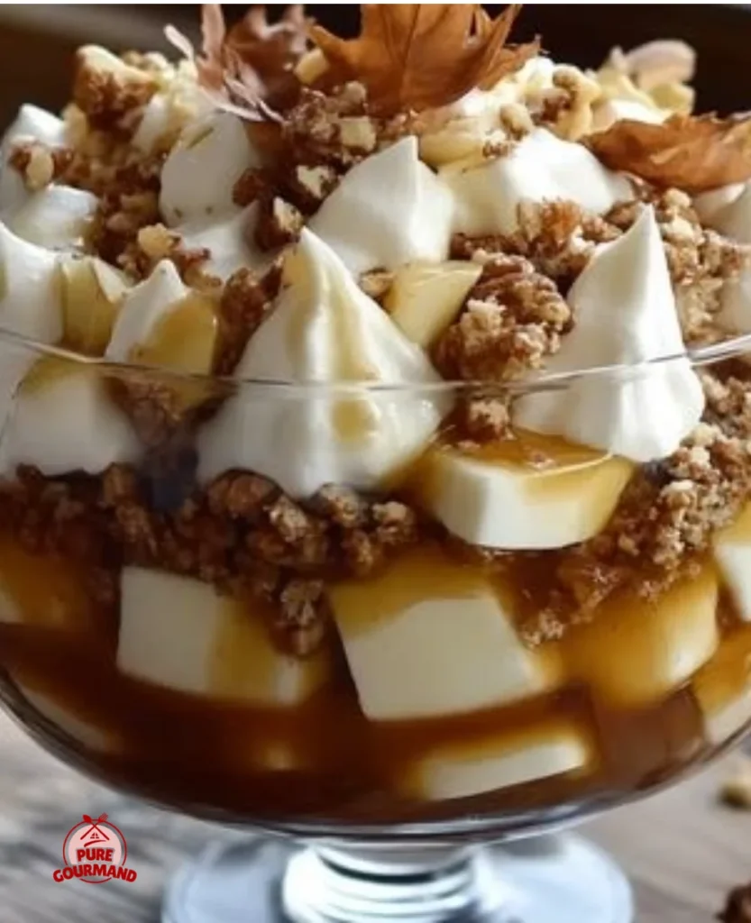 Bratapfel trifle with caramel and speculoos layers for a cozy holiday dessert