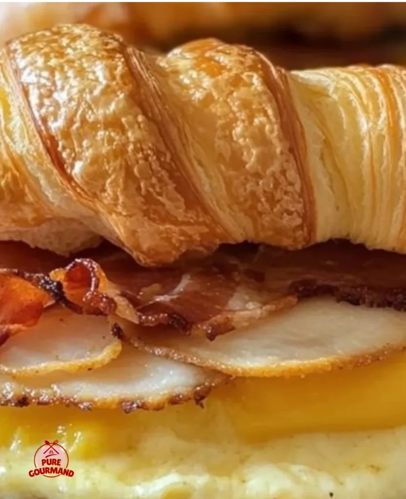 Delicious breakfast croissant sandwiches filled with fresh ingredients