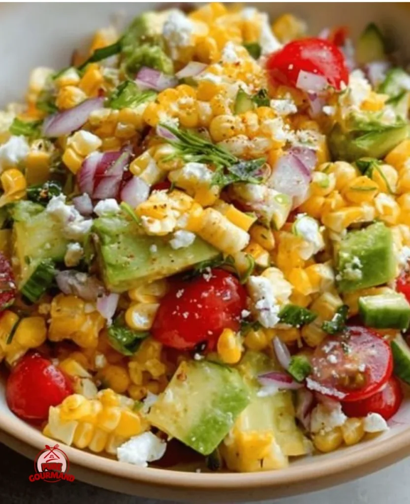 Bright and zesty corn salad with fresh vegetables and herbs