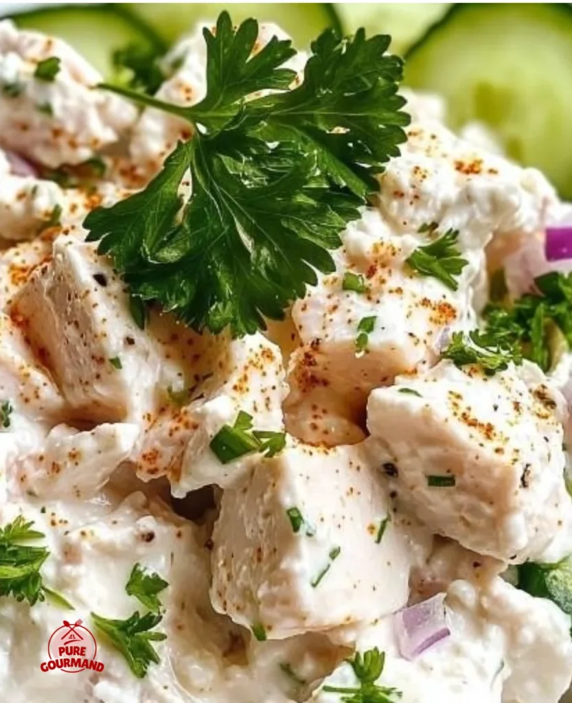 Bright, creamy cottage cheese tuna salad served in a bowl with fresh vegetables.