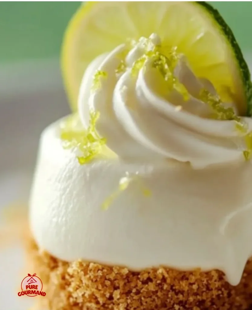 Bright mini no-bake key lime pies topped with whipped cream and lime zest.