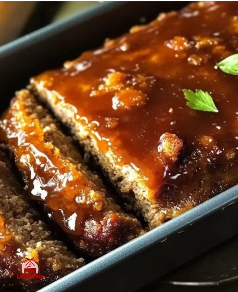 Delicious brown sugar meatloaf served with mashed potatoes and green beans