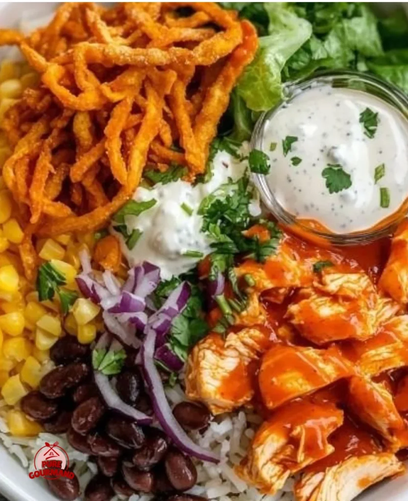 Delicious Buffalo Chicken Bowls with zesty sauce and vibrant toppings