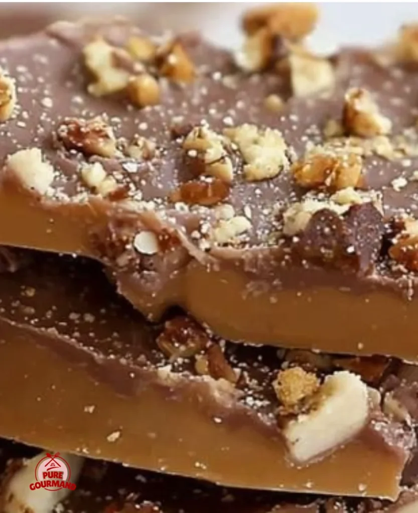 Delicious buttery English toffee with nuts, perfect for gifting or enjoying at home.