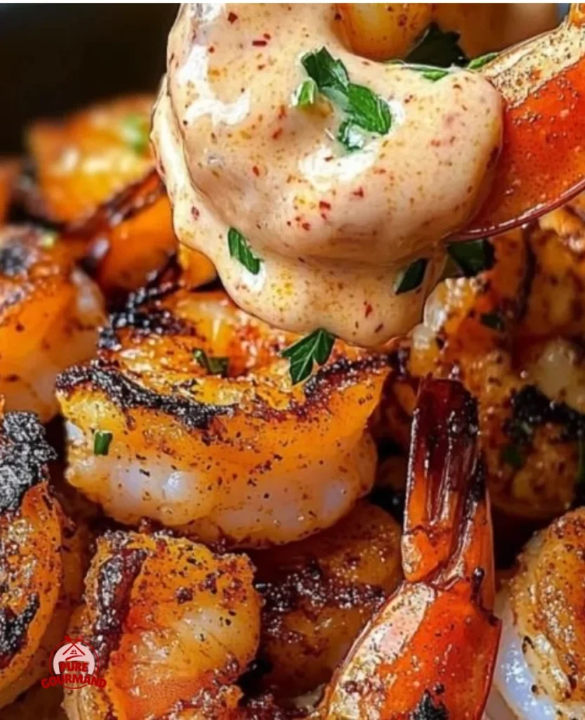Cajun shrimp in a creamy sauce served on a plate with fresh herbs