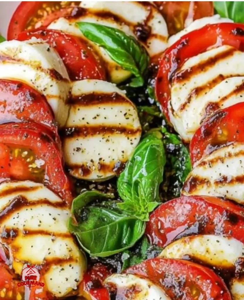 Fresh Caprese Salad with tomatoes, mozzarella, and basil leaves