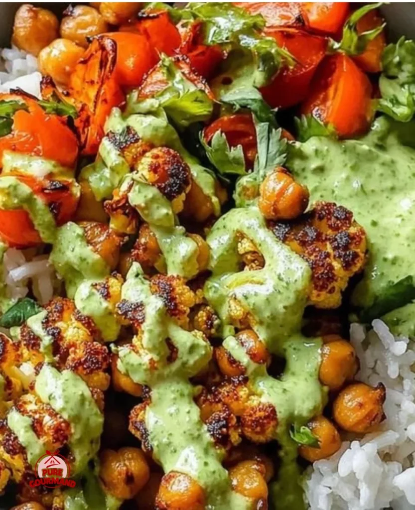 Delicious Cauliflower Shawarma Bowls with roasted vegetables and tahini sauce