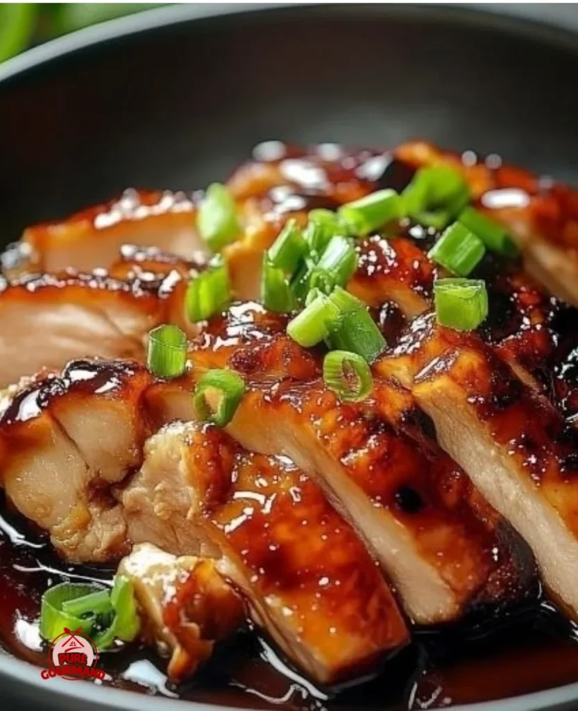 Delicious Char Siu Chicken served on a plate with vibrant vegetables.